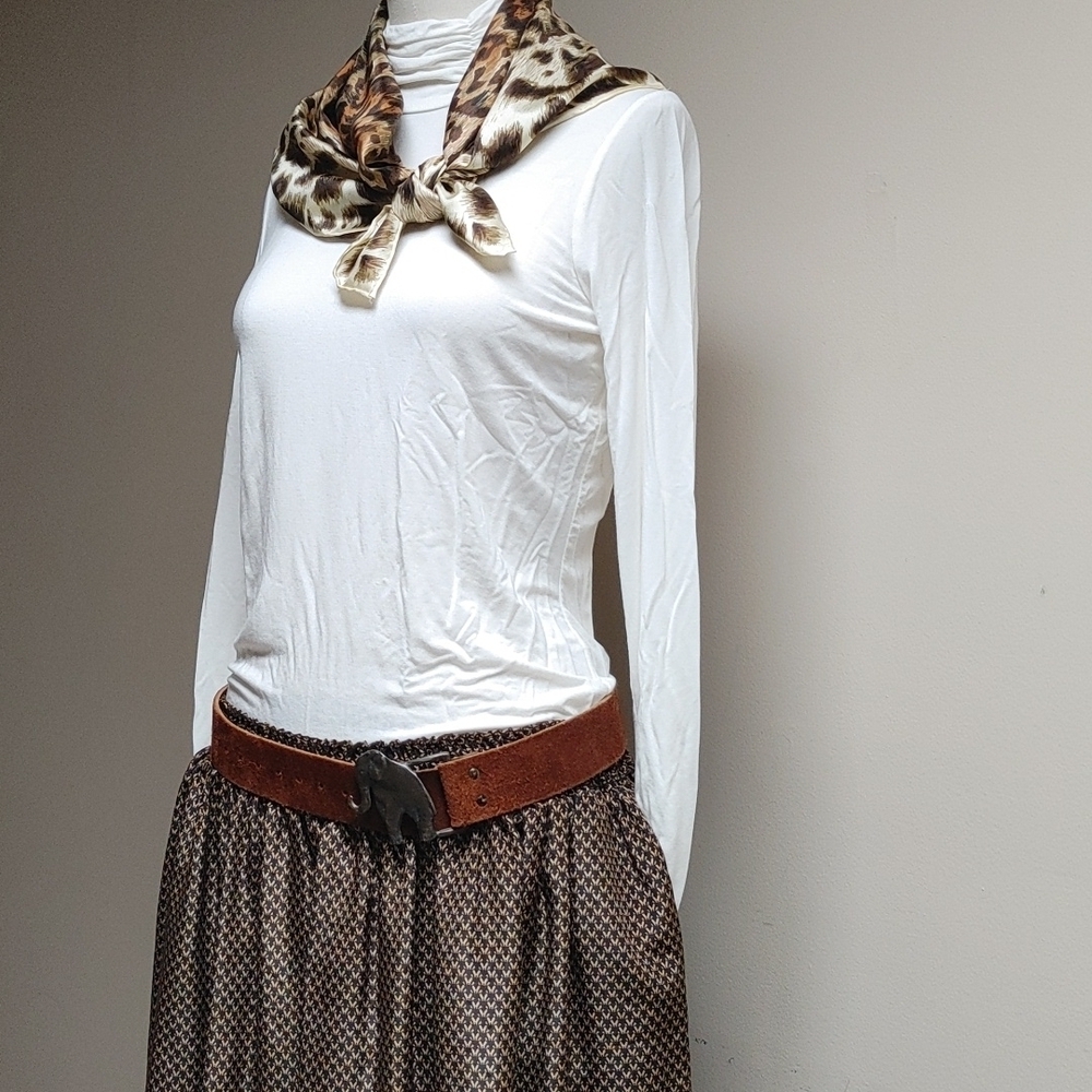 VTG Haberdashery ILGWU Black & Tan Silky Skirt with Pockets